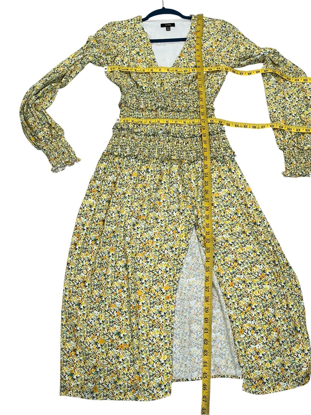 AFRM Yellow Floral Smocked Midi Dress XS - Picture 9 of 9